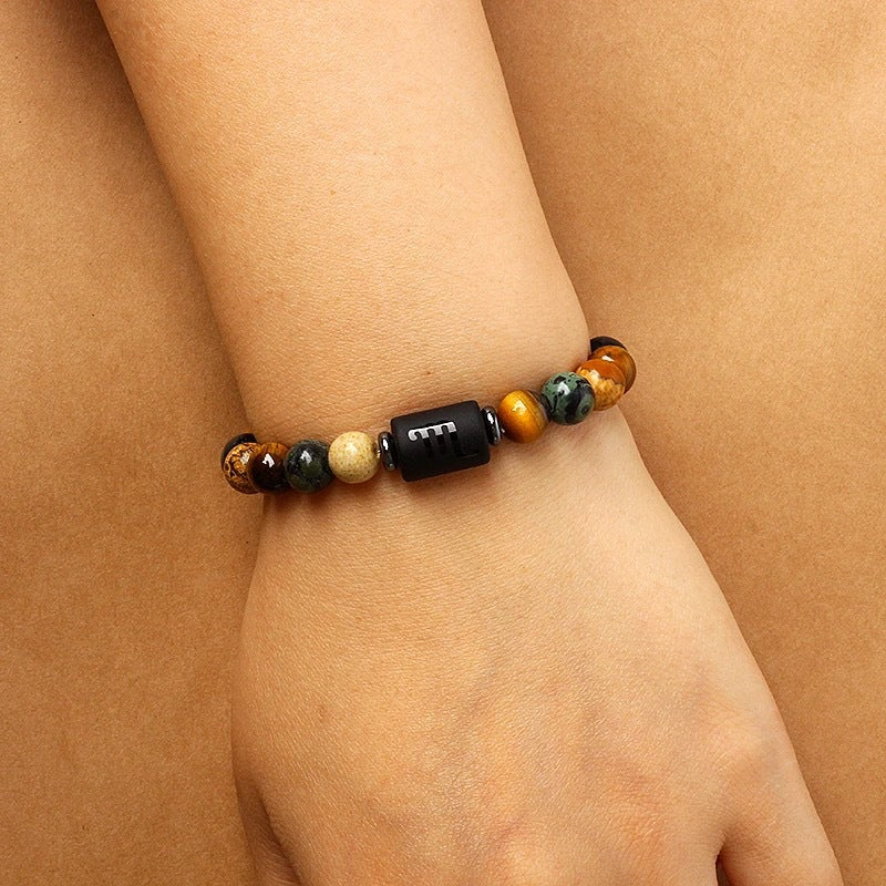 Natural stone beaded tiger eye picture stone bracelet zodiac bracelet