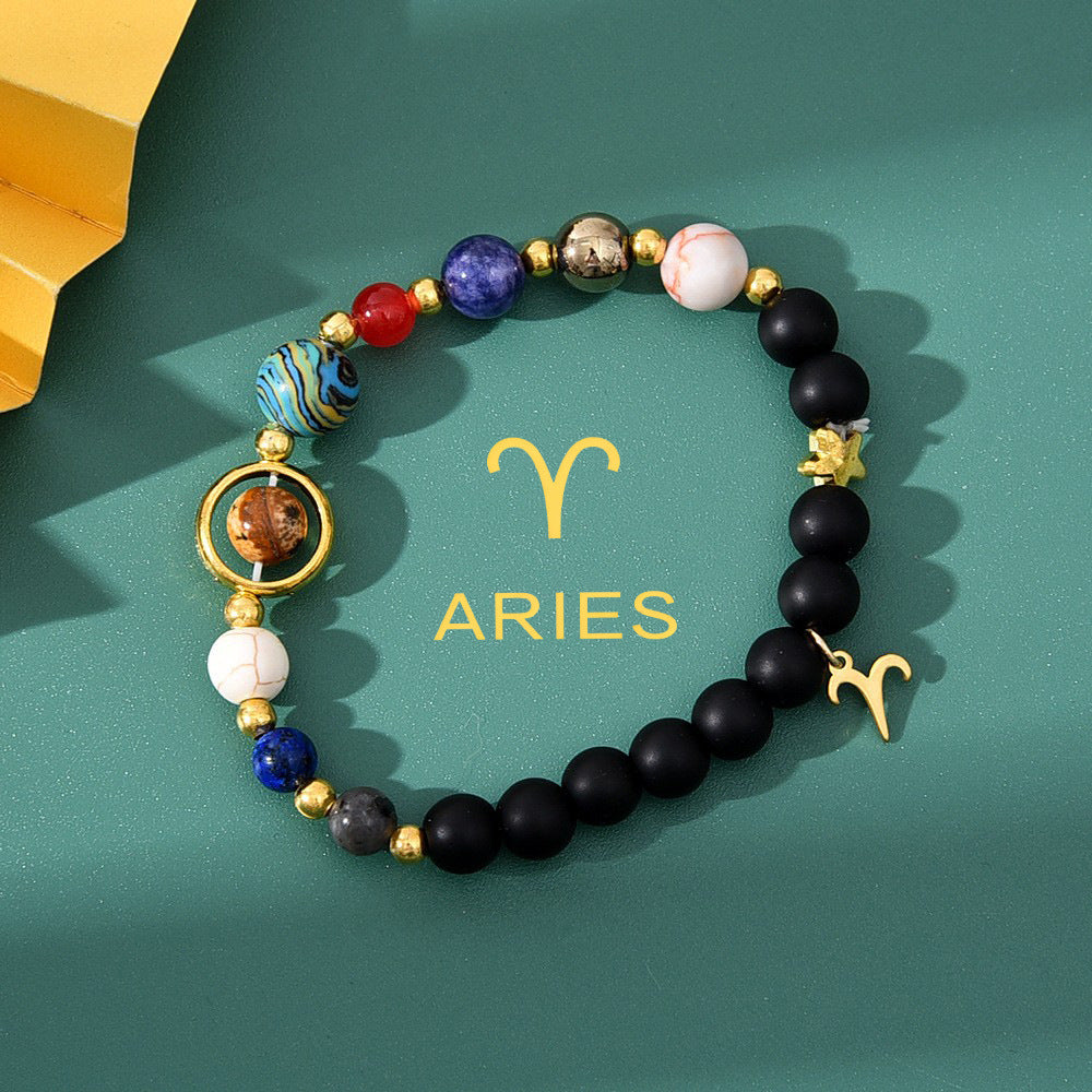 Natural stone beaded tiger eye picture stone bracelet zodiac bracelet