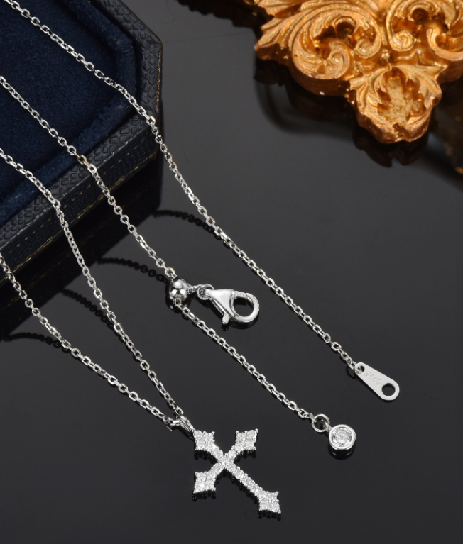 Minimalist Luxury Moissanite 925 Sterling Silver Cross Necklace