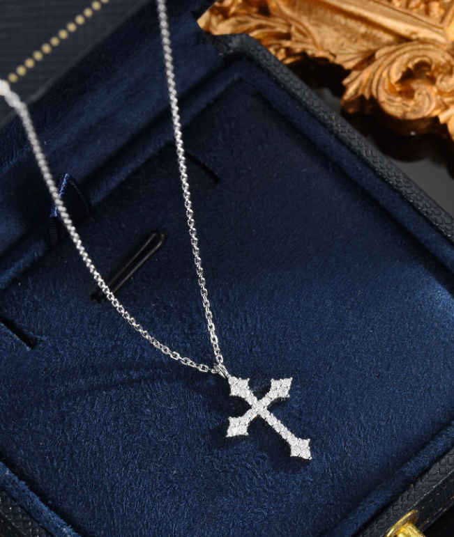 Minimalist Luxury Moissanite 925 Sterling Silver Cross Necklace