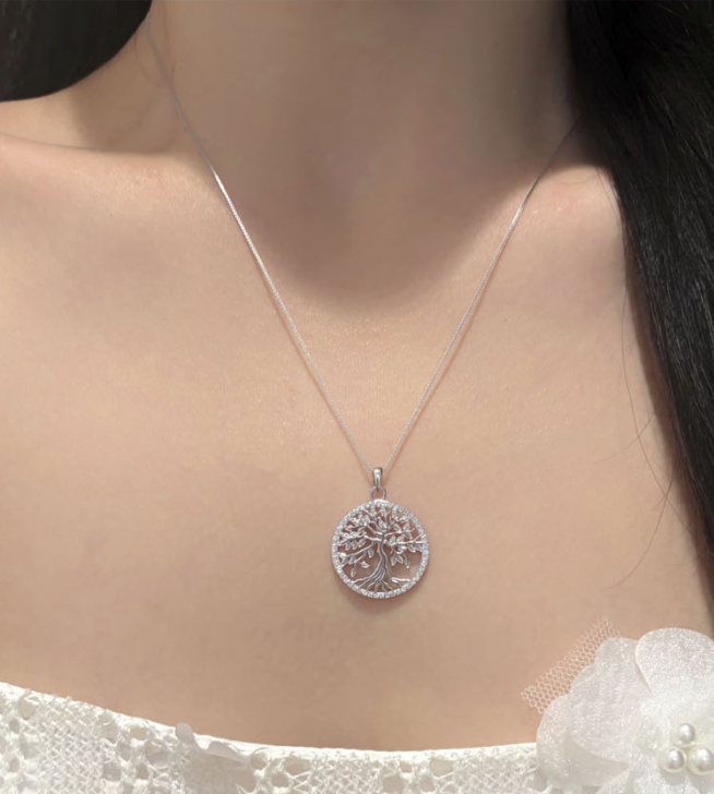 Dainty Hollow Tree of Life Moissanite S925 Sterling Silver Necklace