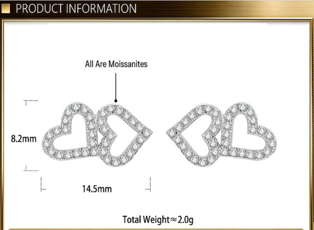 Sweet Fashion Heart Shape Heart-to-Heart Moissanite S925 Sterling Silver Stud Earrings