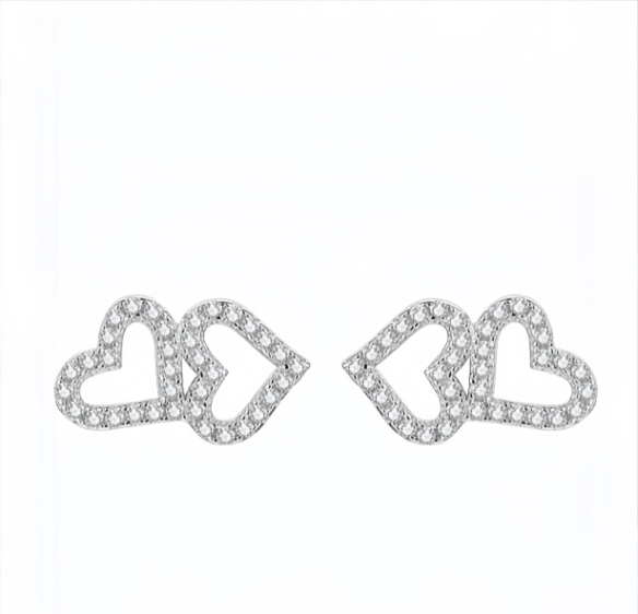 Sweet Fashion Heart Shape Heart-to-Heart Moissanite S925 Sterling Silver Stud Earrings