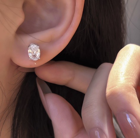 Dainty Oval Cut Moissanite 925 Sterling Silver Stud Earrings