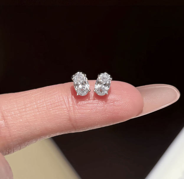 Dainty Oval Cut Moissanite 925 Sterling Silver Stud Earrings
