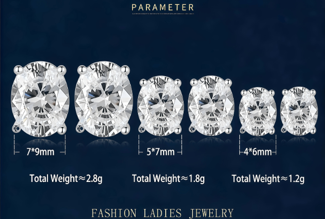 Dainty Oval Cut Moissanite 925 Sterling Silver Stud Earrings