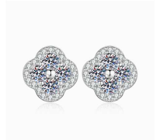 Sweet Lucky Clover Moissanite S925 Sterling Silver Stud Earrings