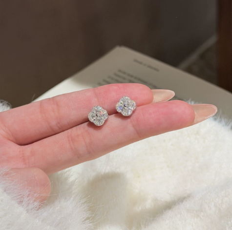 Sweet Lucky Clover Moissanite S925 Sterling Silver Stud Earrings