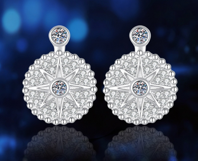 Trendy Lucky Eight-Pointed Star Moissanite 925 Sterling Silver Stud Earrings