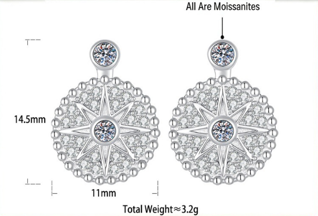 Trendy Lucky Eight-Pointed Star Moissanite 925 Sterling Silver Stud Earrings