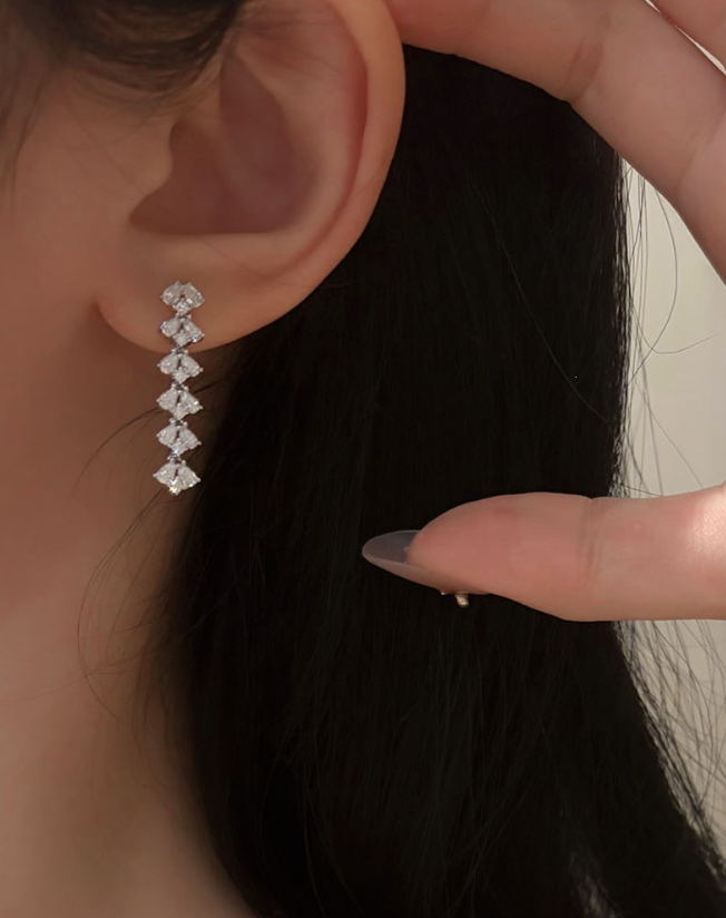 Niche Design Long Tassel Moissanite 925 Sterling Silver Dangle Stud Earrings