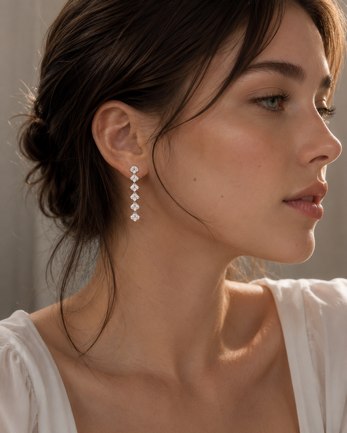 Niche Design Long Tassel Moissanite 925 Sterling Silver Dangle Stud Earrings