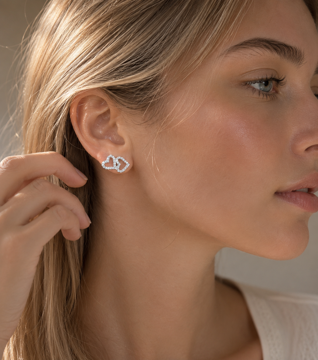 Sweet Fashion Heart Shape Heart-to-Heart Moissanite S925 Sterling Silver Stud Earrings