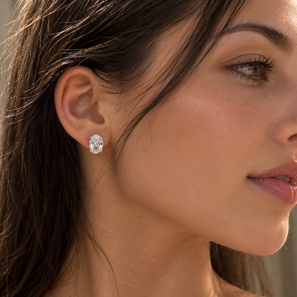 Dainty Oval Cut Moissanite 925 Sterling Silver Stud Earrings